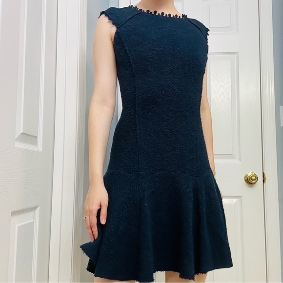 Rebecca Taylor Dress Mini Navy Blue Fitted Pleated Cocktail Dainty 2 Extra Small - Picture 1 of 6